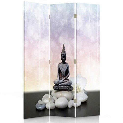 Raumteiler Beidseitig drehbar, Buddha-Figur und Steine - (110x170)