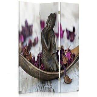 Raumteiler Beidseitig drehbar, Buddha mit violetten Blütenblättern - (110x170)
