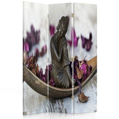 Raumteiler Beidseitig drehbar, Buddha mit violetten Blütenblättern - (110x170)