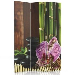 Raumteiler Beidseitig drehbar, Kieselsteine & Orchideen - (110x170)