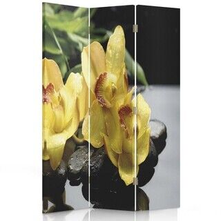 Raumteiler Beidseitig drehbar, Schwarz mit gelber Orchidee - (110x170)
