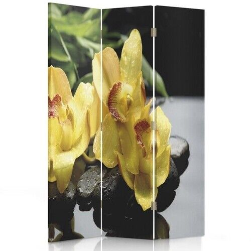 Raumteiler Beidseitig drehbar, Schwarz mit gelber Orchidee - (110x170)