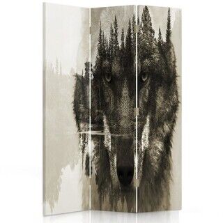 Raumteiler Beidseitig drehbar, Wolf vor einem Hintergrund eines Waldes in Braun - (110x170)