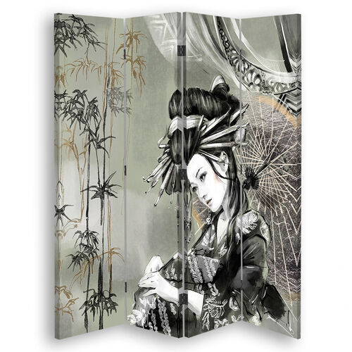 Raumteiler Beidseitig drehbar, Geisha und Bambus - (145x170)