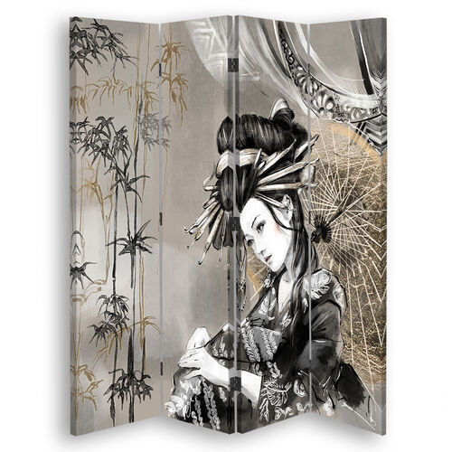 Raumteiler Beidseitig drehbar, Geisha und Bambus - (145x170)