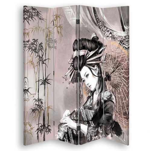 Raumteiler Beidseitig drehbar, Geisha und Bambus - (145x170)
