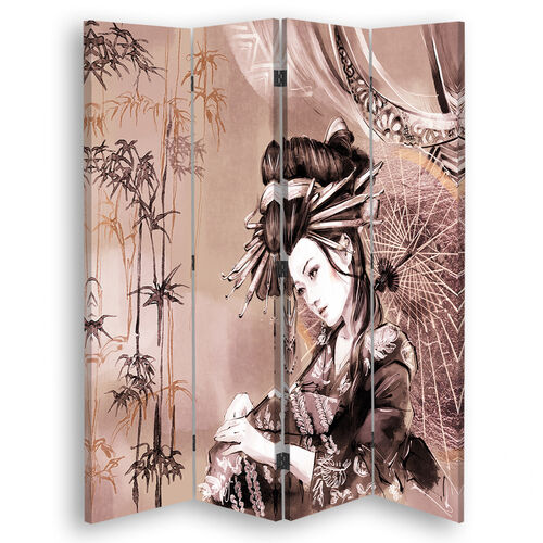 Raumteiler Beidseitig drehbar, Geisha und Bambus - (145x170)