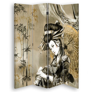 Raumteiler Beidseitig drehbar, Geisha und Bambus - (145x170)