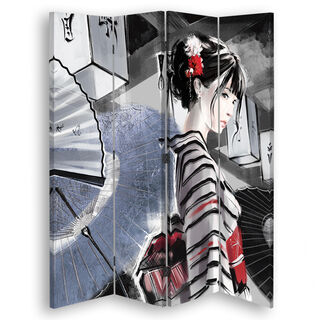 Raumteiler Beidseitig drehbar, Japan Geisha mit einem Fächer - (145x170)