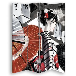 Raumteiler Beidseitig drehbar, Japan Geisha mit einem Fächer - (145x170)