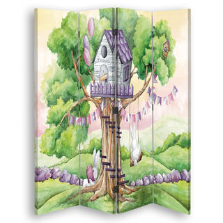 Raumteiler Beidseitig drehbar, Weiße Kaninchenhütte auf einem Baum - (145x170)
