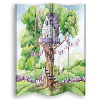 Raumteiler Beidseitig drehbar, Weiße Kaninchenhütte auf einem Baum - (145x170)