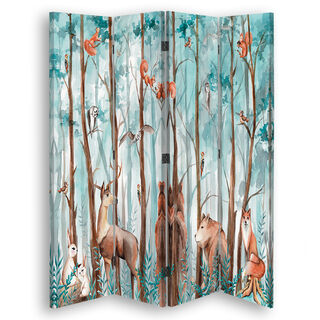 Raumteiler Beidseitig drehbar, Waldtiere Hirsch Bär Fuchs - (145x170)