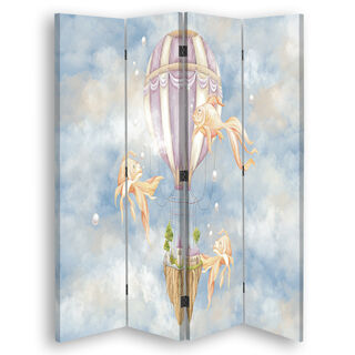 Raumteiler Beidseitig drehbar, Heißluftballon, fliegendes Zuhause und Fische - (145x170)