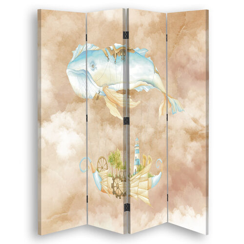 Raumteiler Beidseitig drehbar, Fliegender Wal und Schiff - (145x170)