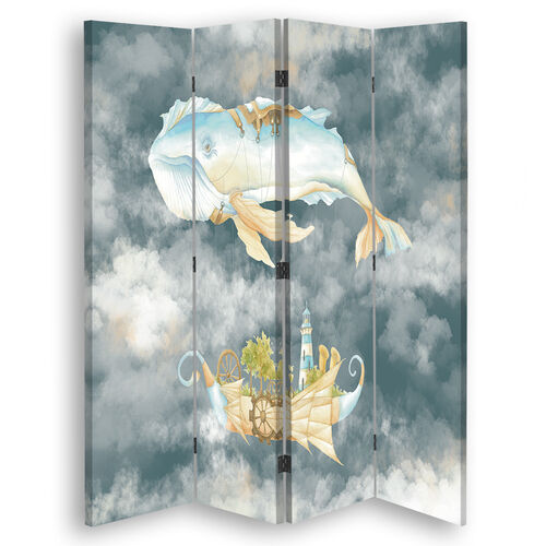 Raumteiler Beidseitig drehbar, Fliegender Wal und Schiff - (145x170)