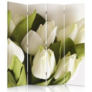 Raumteiler Beidseitig drehbar, Frische weiße Tulpen - (145x170)