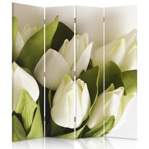 Raumteiler Beidseitig drehbar, Frische weiße Tulpen - (145x170)
