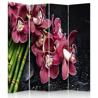 Raumteiler Beidseitig drehbar, Orchidee mit Bambus - (145x170)