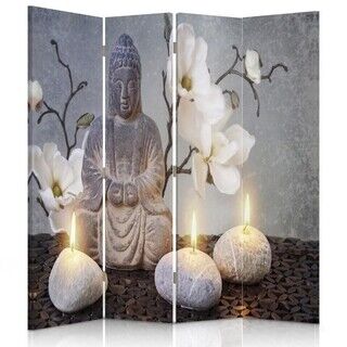 Raumteiler Beidseitig drehbar, Buddha im Kerzenlicht - (145x170)
