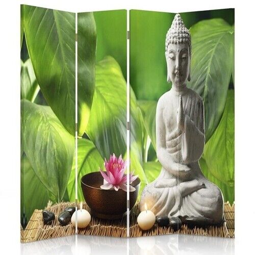 Raumteiler Beidseitig drehbar, Buddha auf einem Hintergrund von Blättern - (145x170)