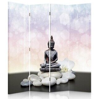Raumteiler Beidseitig drehbar, Buddha-Figur mit Steinen - (145x170)
