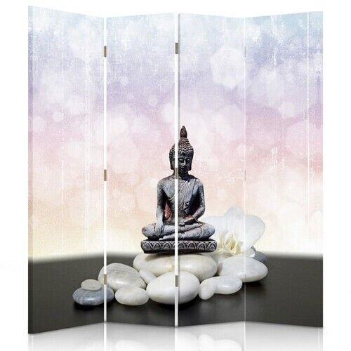 Raumteiler Beidseitig drehbar, Buddha-Figur mit Steinen - (145x170)