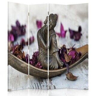Raumteiler Beidseitig drehbar, Buddha mit violetten Blütenblättern - (145x170)