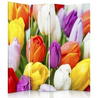 Raumteiler Beidseitig drehbar, Bunte Tulpen - (145x170)
