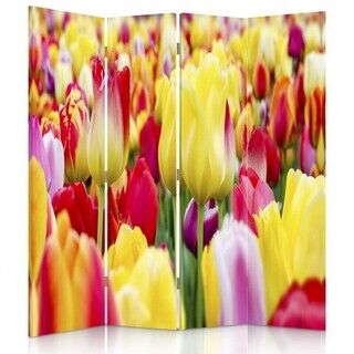 Raumteiler Beidseitig drehbar, Mehrfarbige Tulpen - (145x170)