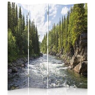 Raumteiler Beidseitig drehbar, Rauschender Fluss im Wald - (145x170)