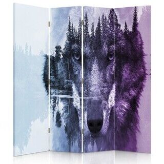 Raumteiler Beidseitig drehbar, Violetter Wolf vor einem Waldhintergrund - (145x170)