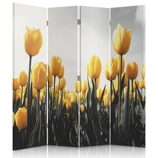 Raumteiler Beidseitig drehbar, Wiese mit gelben Tulpen - (145x170)