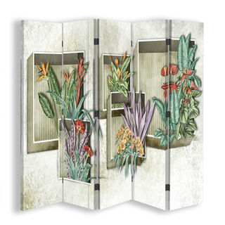 Raumteiler Beidseitig, Quadratische Regalfächer mit Blumen - (180x170)