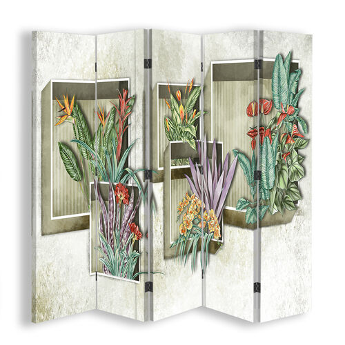 Raumteiler Beidseitig, Quadratische Regalfächer mit Blumen - (180x170)