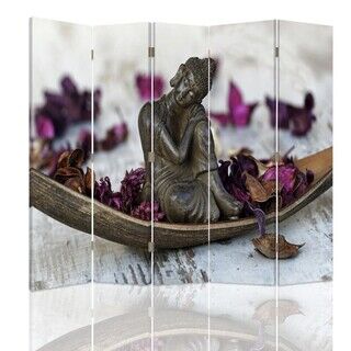 Raumteiler Beidseitig, Buddha mit violetten Blüten - (180x170)