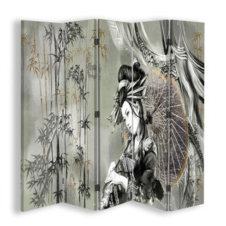 Raumteiler Beidseitig drehbar, Geisha und Bambus - (180x170)