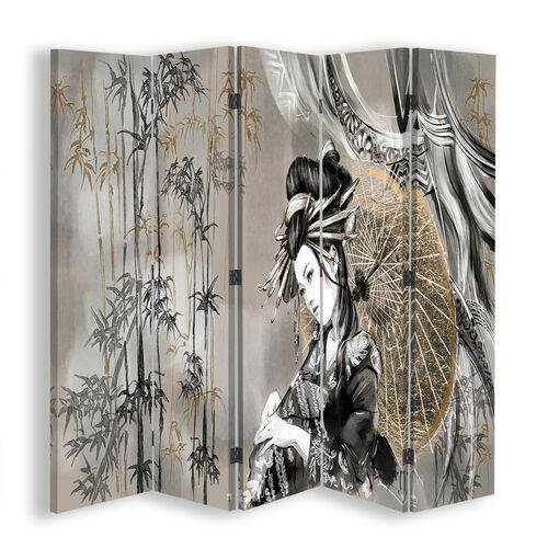 Raumteiler Beidseitig drehbar, Geisha und Bambus - (180x170)