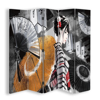 Raumteiler Beidseitig drehbar, Japan Geisha mit einem Fächer - (180x170)