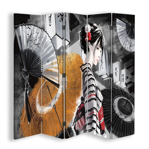 Raumteiler Beidseitig drehbar, Japan Geisha mit einem Fächer - (180x170)