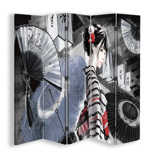 Raumteiler Beidseitig drehbar, Japan Geisha mit einem Fächer - (180x170)