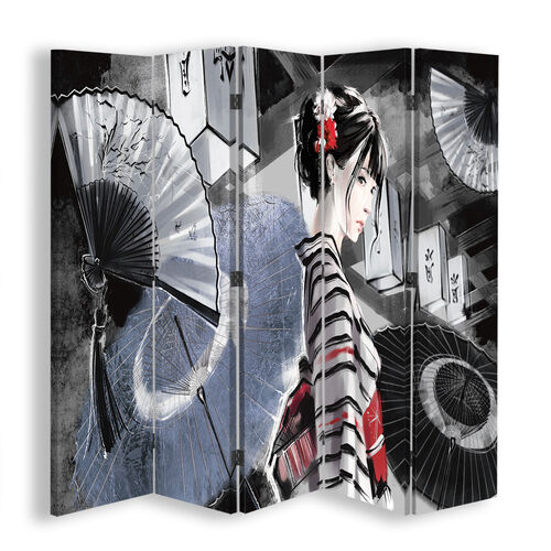 Raumteiler Beidseitig drehbar, Japan Geisha mit einem Fächer - (180x170)