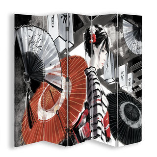 Raumteiler Beidseitig drehbar, Japan Geisha mit einem Fächer - (180x170)