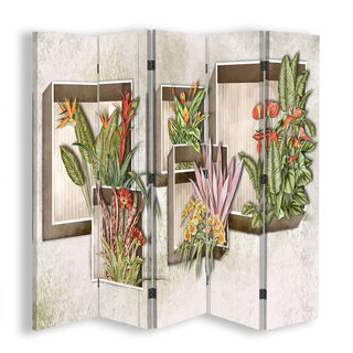 Raumteiler beidseitig drehbar, quadratische Regale mit Blumen - (180x170)