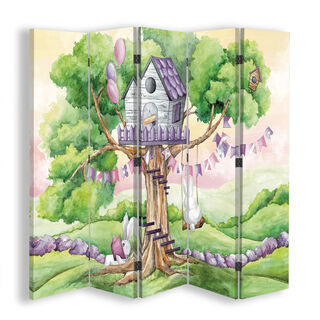 Raumteiler Beidseitig drehbar, Weiße Kaninchenhütte auf einem Baum - (180x170)