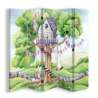 Raumteiler Beidseitig drehbar, Weißes Kaninchenhaus auf einem Baum - (180x170)