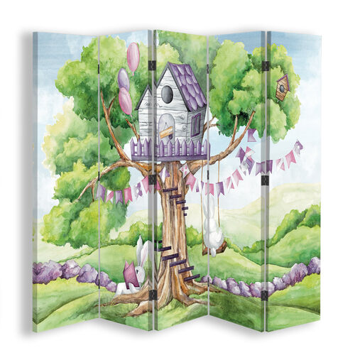 Raumteiler Beidseitig drehbar, Weißes Kaninchenhaus auf einem Baum - (180x170)