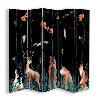 Raumteiler Beidseitig drehbar, Waldtiere Hirsch Bär Fuchs - (180x170)