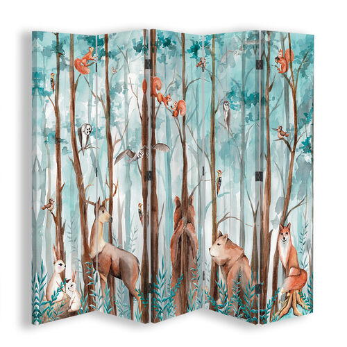 Raumteiler Beidseitig drehbar, Waldtiere Hirsch Bär Fuchs - (180x170)