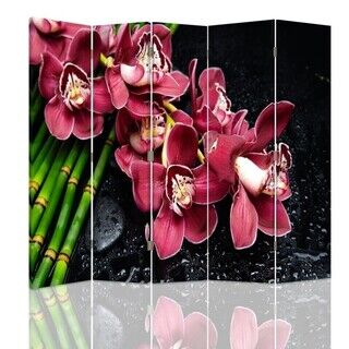 Raumteiler beidseitig drehbar, Orchidee mit Bambus - (180x170)